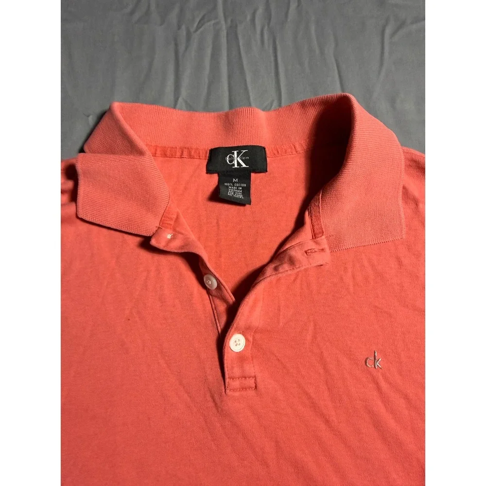 Calvin Klein Polo Shirt Men Medium Pink Good Short Sleeve Cotton CK Logo